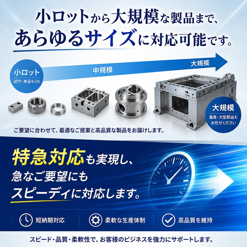 小型部品から大型部品まで対応