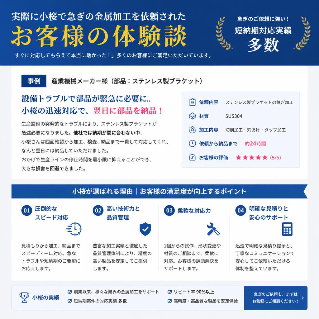お客様の声：急ぎの加工対応事例